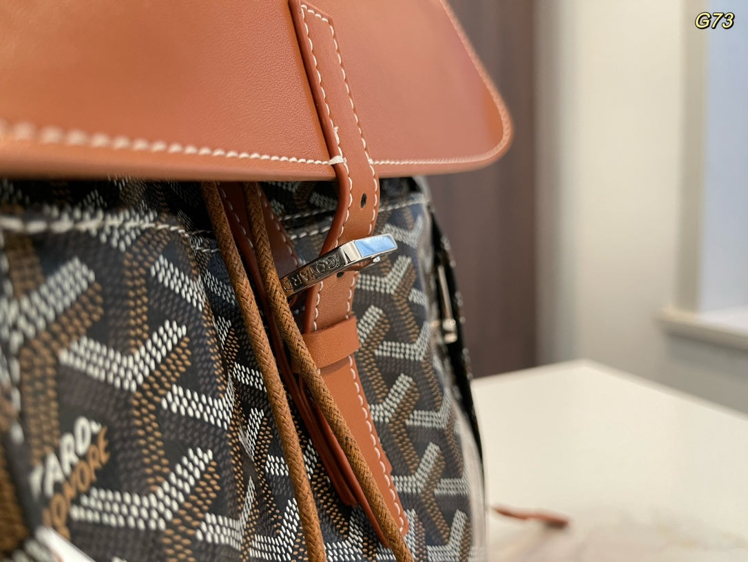 GOYARD ALPIN BACKPACK 37 IN BROWN LAMBSKIN AND GOYARDINE CANVAS
