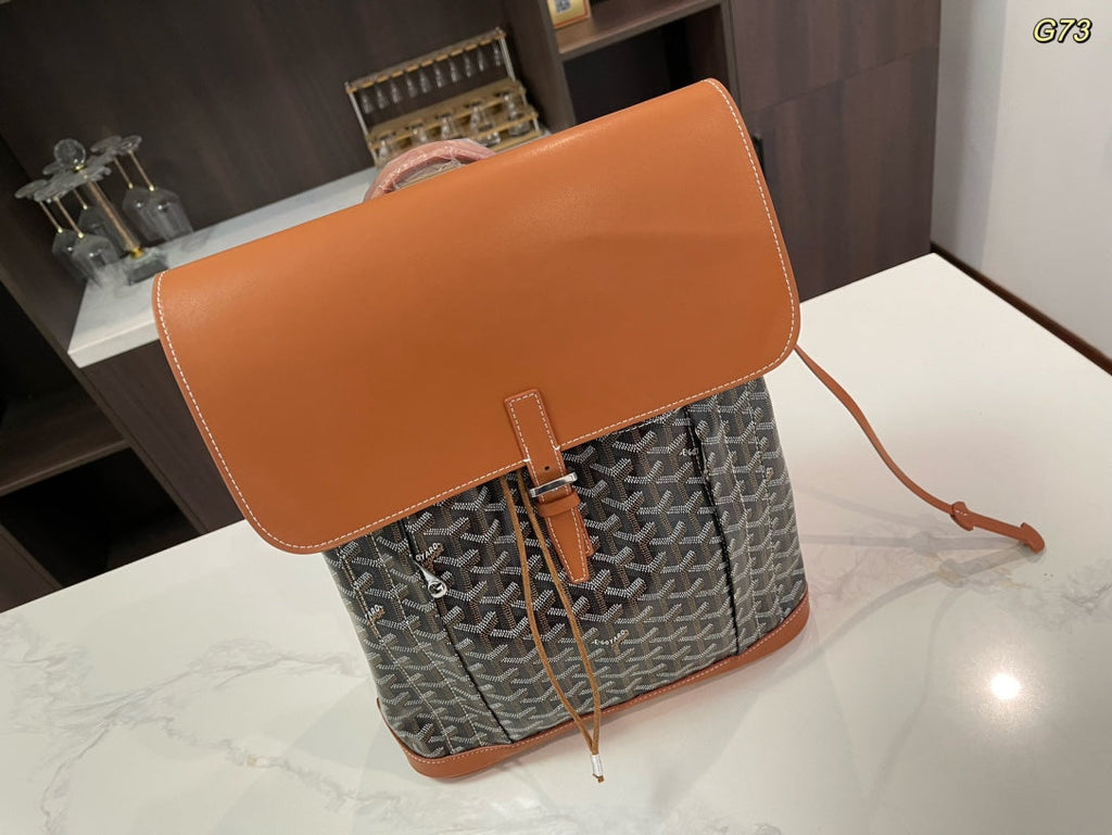 GOYARD ALPIN BACKPACK 37 IN BROWN LAMBSKIN AND GOYARDINE CANVAS