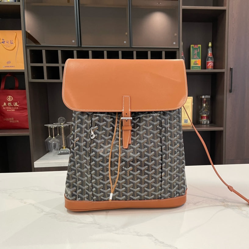 GOYARD ALPIN BACKPACK 37 IN BROWN LAMBSKIN AND GOYARDINE CANVAS