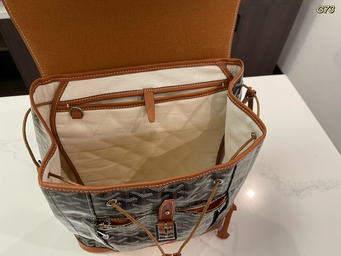 GOYARD ALPIN BACKPACK 37 IN BROWN LAMBSKIN AND GOYARDINE CANVAS