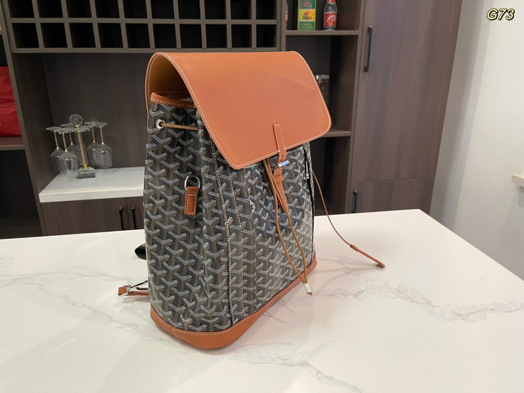 GOYARD ALPIN BACKPACK 37 IN BROWN LAMBSKIN AND GOYARDINE CANVAS