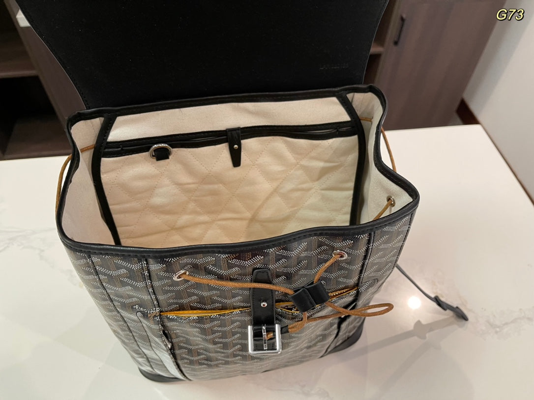 GOYARD ALPIN BACKPACK 37 IN BLACK LAMBSKIN AND GOYARDINE CANVAS