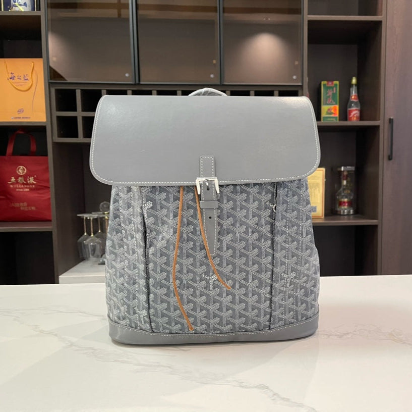 GOYARD ALPIN BACKPACK 37 IN GREY LAMBSKIN AND GOYARDINE CANVAS