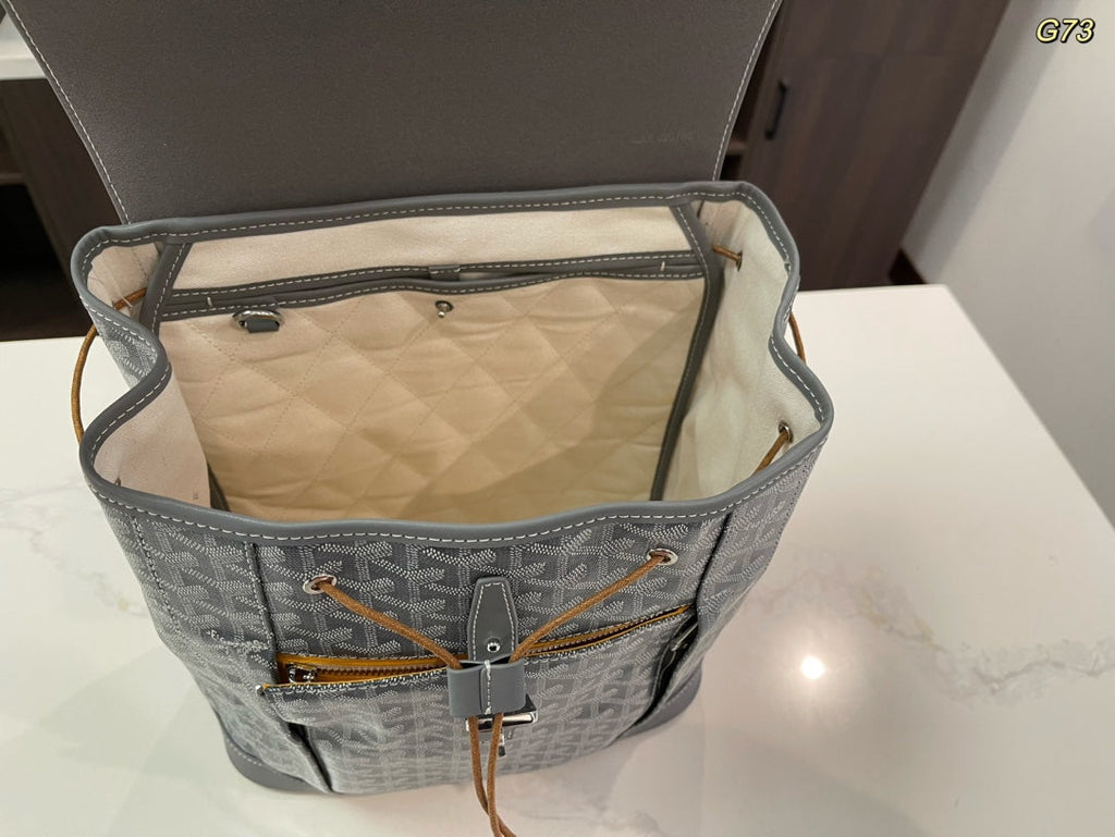 GOYARD ALPIN BACKPACK 37 IN GREY LAMBSKIN AND GOYARDINE CANVAS