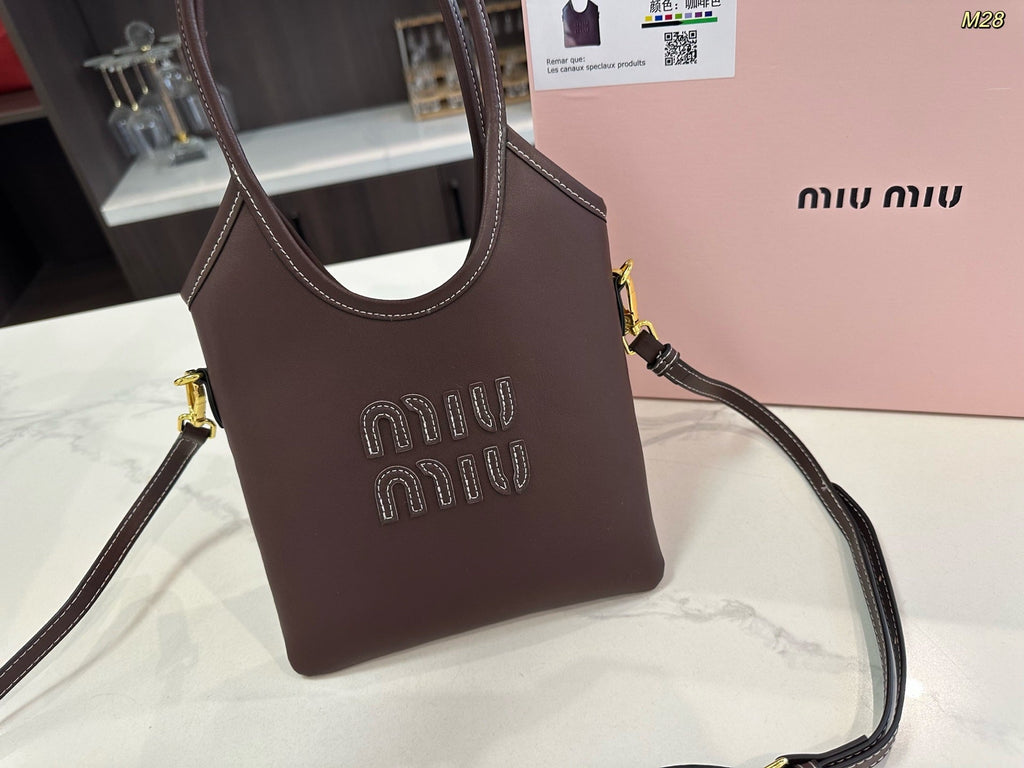 MIU MIU IVY MINI TOTE BAG 20 IN BROWN CALFSKIN