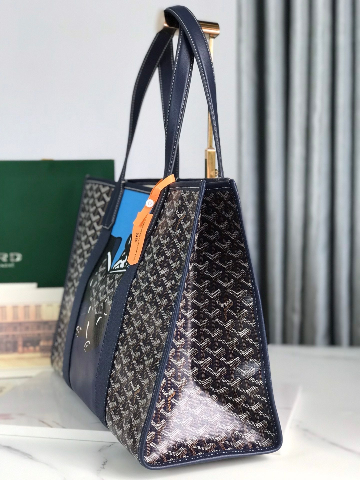 GOYARD GOYA VILLETTE TOTE 45 IN NAVY BLUE GOYARDINE CANVAS