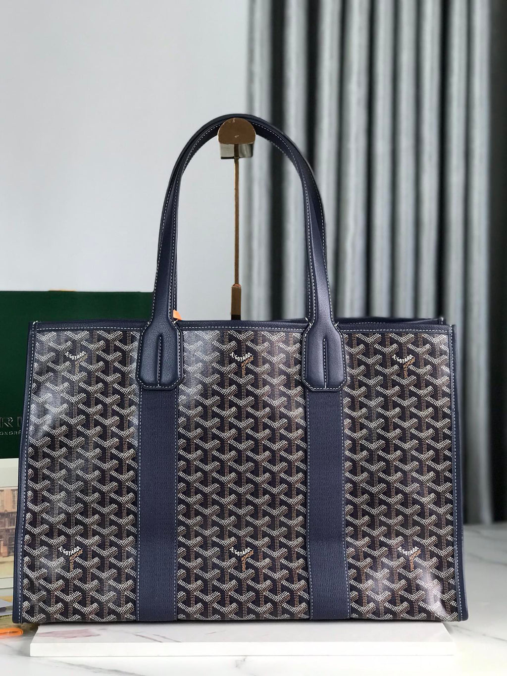 GOYARD GOYA VILLETTE TOTE 45 IN NAVY BLUE GOYARDINE CANVAS