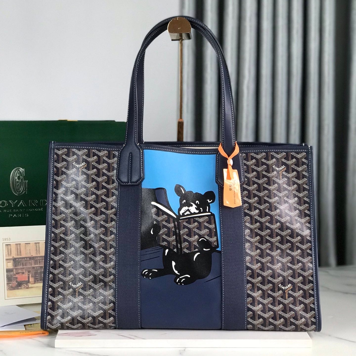 GOYARD GOYA VILLETTE TOTE 45 IN NAVY BLUE GOYARDINE CANVAS