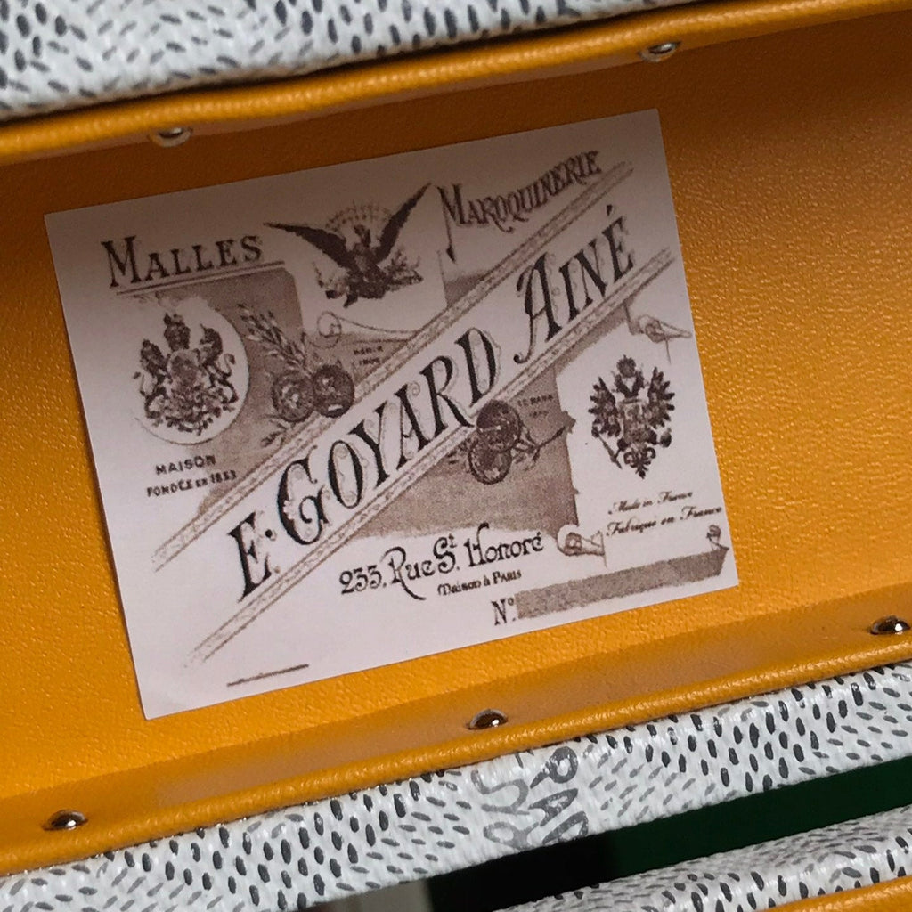 GOYARD CASSETTE TRUNK BAG 21 IN WHITE GOYARDINE CANVAS & CLAMECY COWHIDE