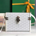 GOYARD CASSETTE TRUNK BAG 21 IN WHITE GOYARDINE CANVAS & CLAMECY COWHIDE