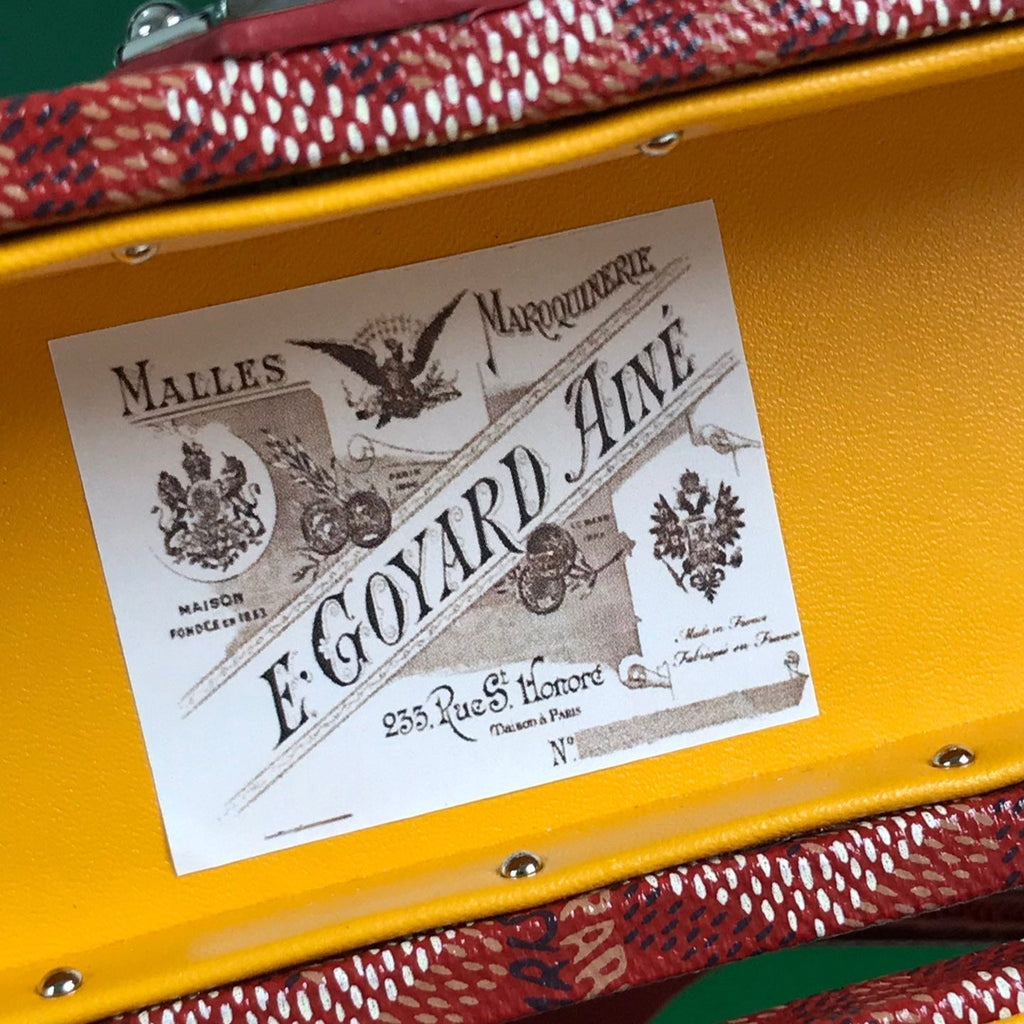 GOYARD CASSETTE TRUNK BAG 21 IN BURGUNDY RED GOYARDINE CANVAS & CLAMECY COWHIDE