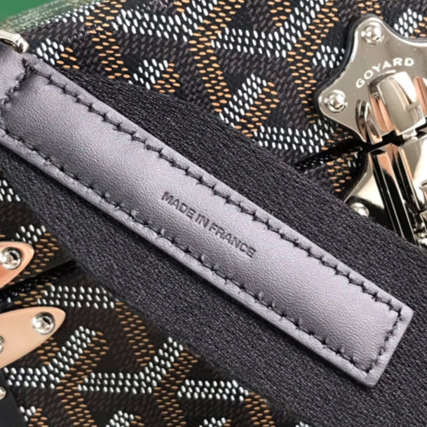GOYARD CASSETTE TRUNK BAG 21 IN BLACK GOYARDINE CANVAS & CLAMECY COWHIDE