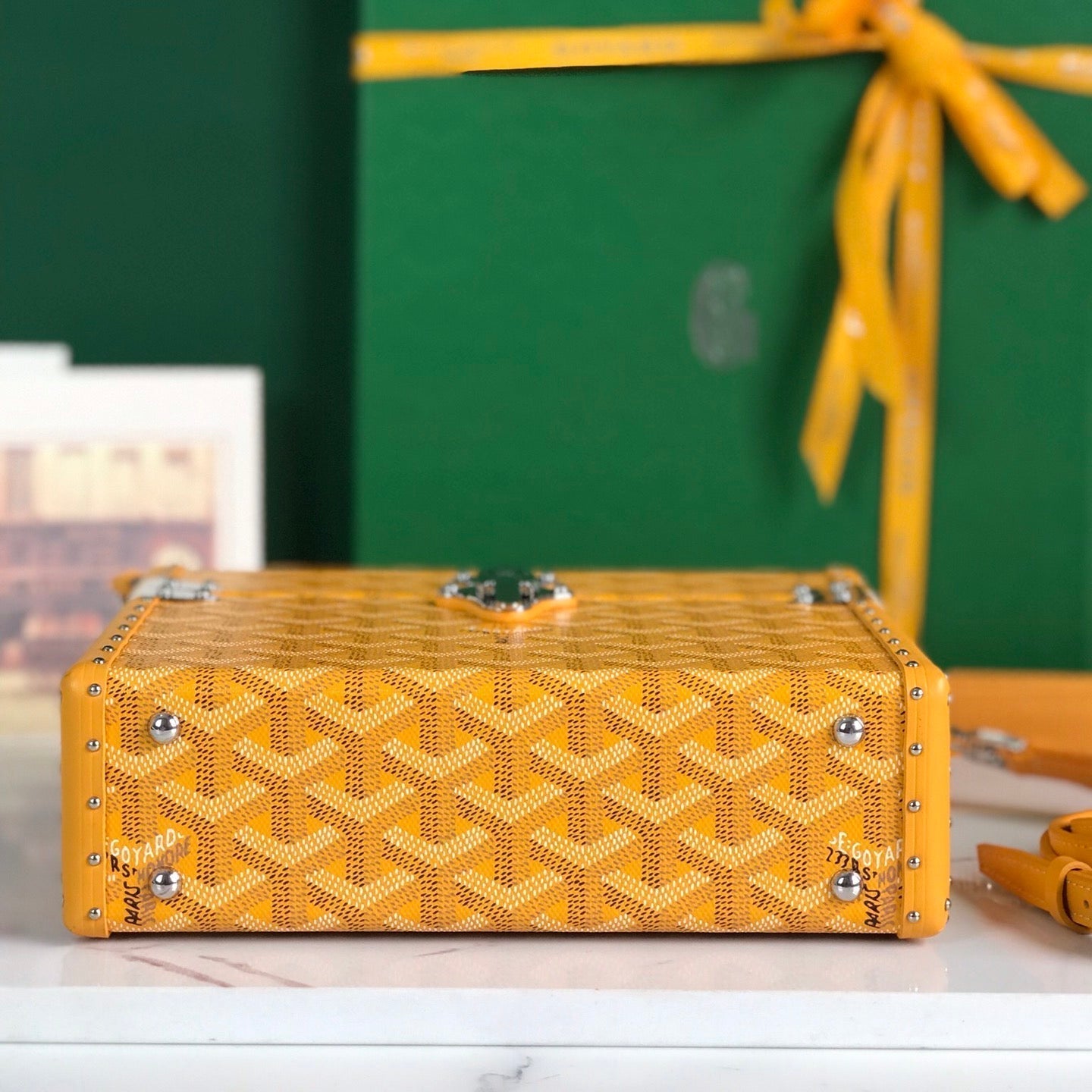 GOYARD CASSETTE TRUNK BAG 21 IN YELLOW GOYARDINE CANVAS & CLAMECY COWHIDE