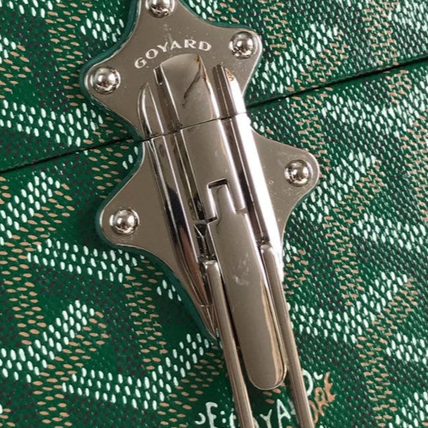 GOYARD CASSETTE TRUNK BAG 21 IN GREEN GOYARDINE CANVAS & CLAMECY COWHIDE