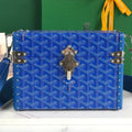 GOYARD CASSETTE TRUNK BAG 21 IN BLUE GOYARDINE CANVAS & CLAMECY COWHIDE