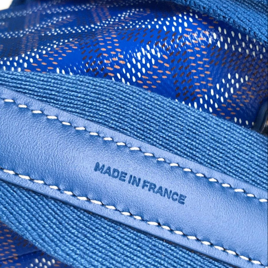 GOYARD CASSETTE TRUNK BAG 21 IN BLUE GOYARDINE CANVAS & CLAMECY COWHIDE