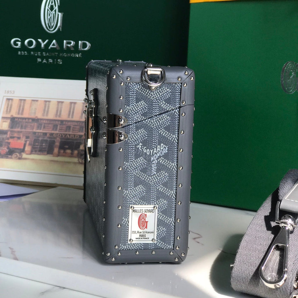 GOYARD CASSETTE TRUNK BAG 21 IN GREY GOYARDINE CANVAS & CLAMECY COWHIDE