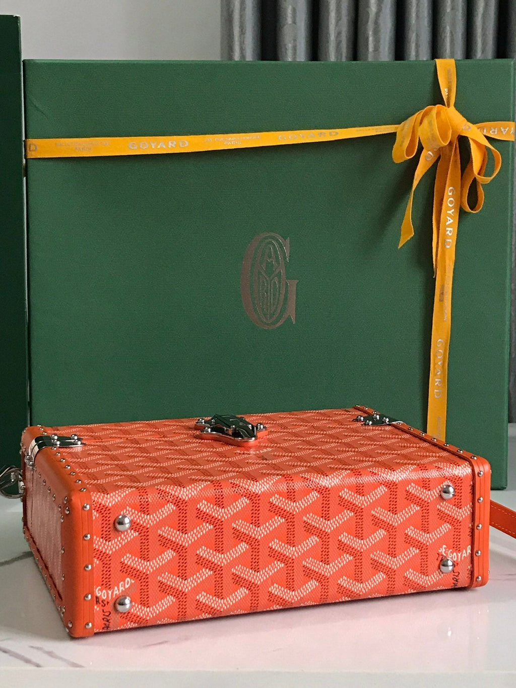 GOYARD CASSETTE TRUNK BAG 21 IN RED GOYARDINE CANVAS & CLAMECY COWHIDE