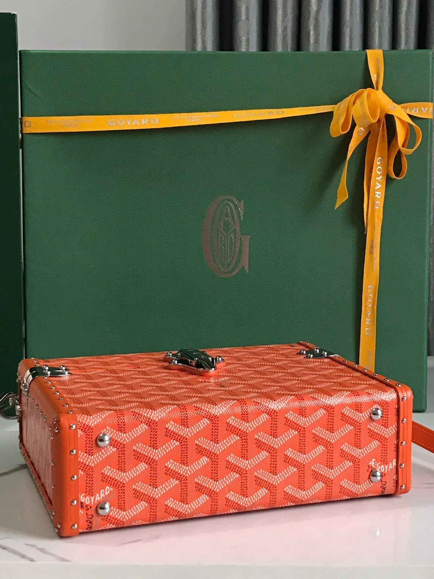 GOYARD CASSETTE TRUNK BAG 21 IN RED GOYARDINE CANVAS & CLAMECY COWHIDE