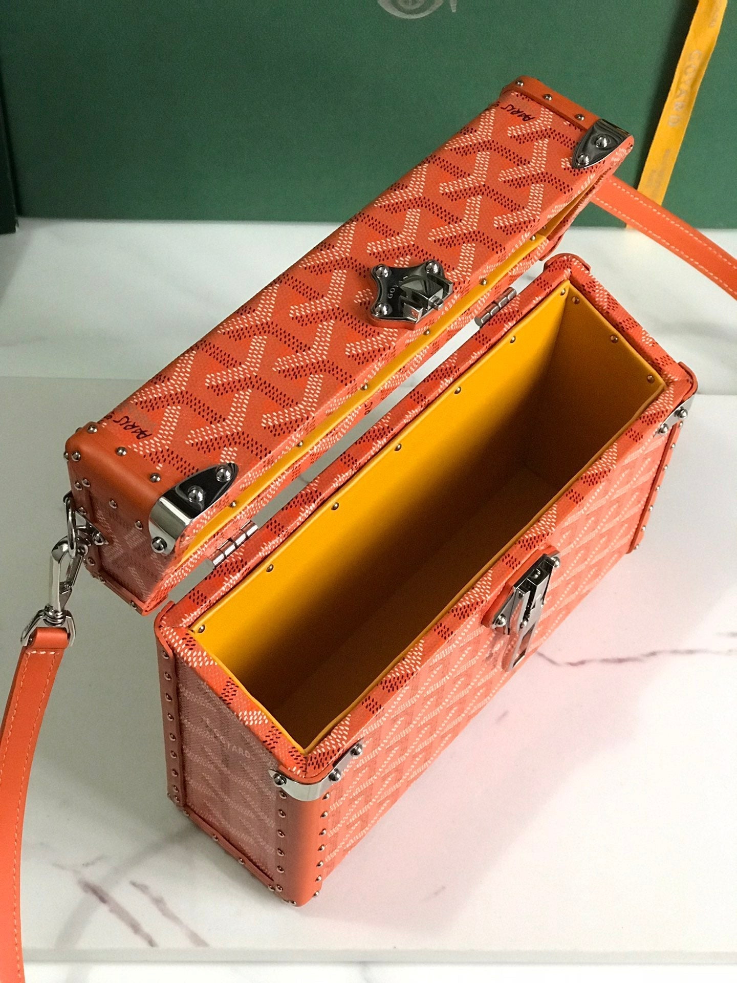 GOYARD CASSETTE TRUNK BAG 21 IN RED GOYARDINE CANVAS & CLAMECY COWHIDE