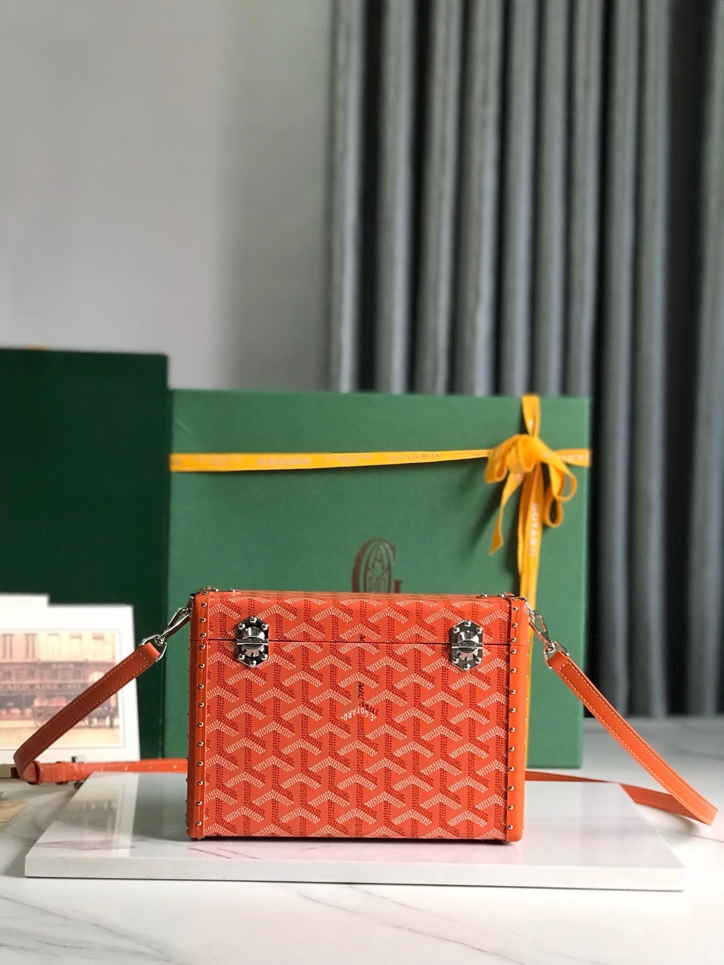 GOYARD CASSETTE TRUNK BAG 21 IN RED GOYARDINE CANVAS & CLAMECY COWHIDE
