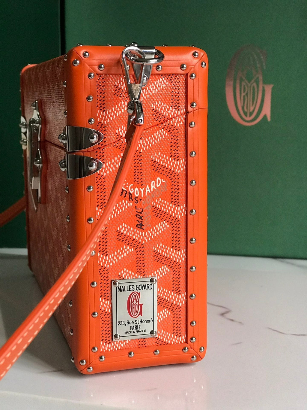GOYARD CASSETTE TRUNK BAG 21 IN RED GOYARDINE CANVAS & CLAMECY COWHIDE