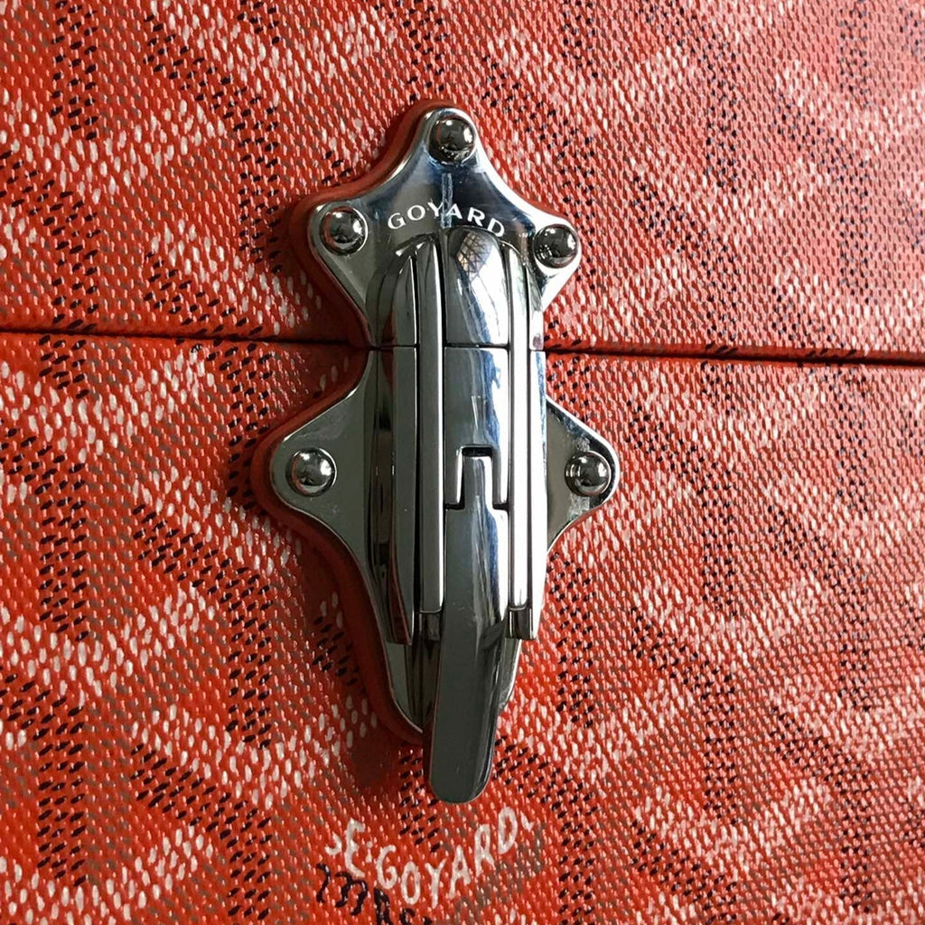 GOYARD CASSETTE TRUNK BAG 21 IN RED GOYARDINE CANVAS & CLAMECY COWHIDE