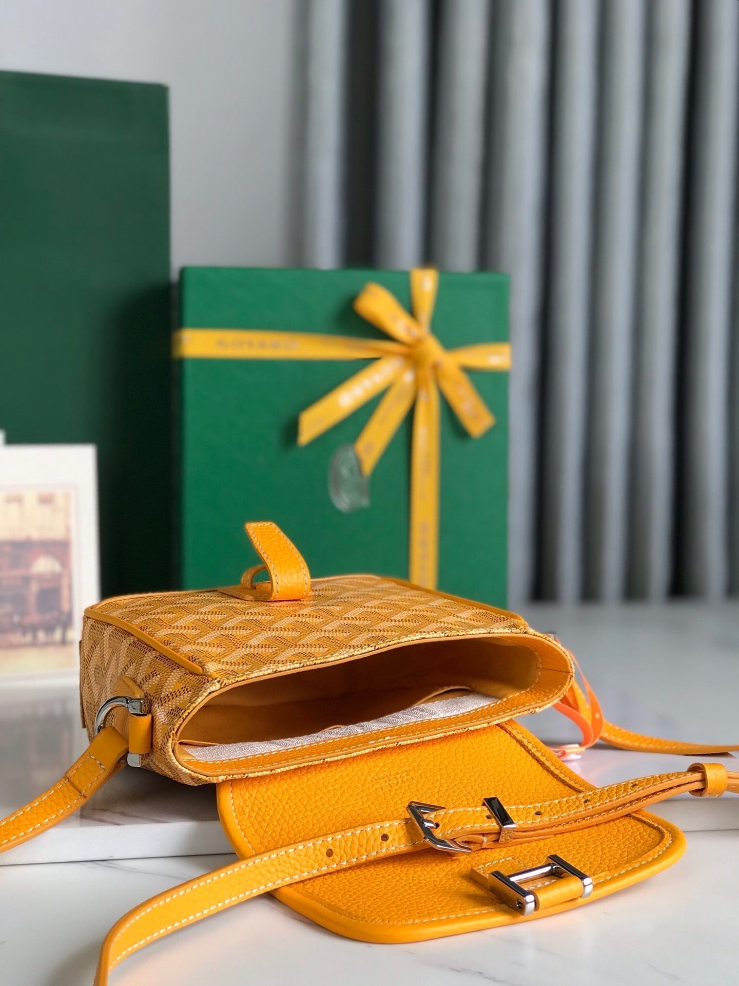 GOYARD GRAND BLEU 16 IN YELLOW GOYARDINE CANVAS AND LAMBSKIN
