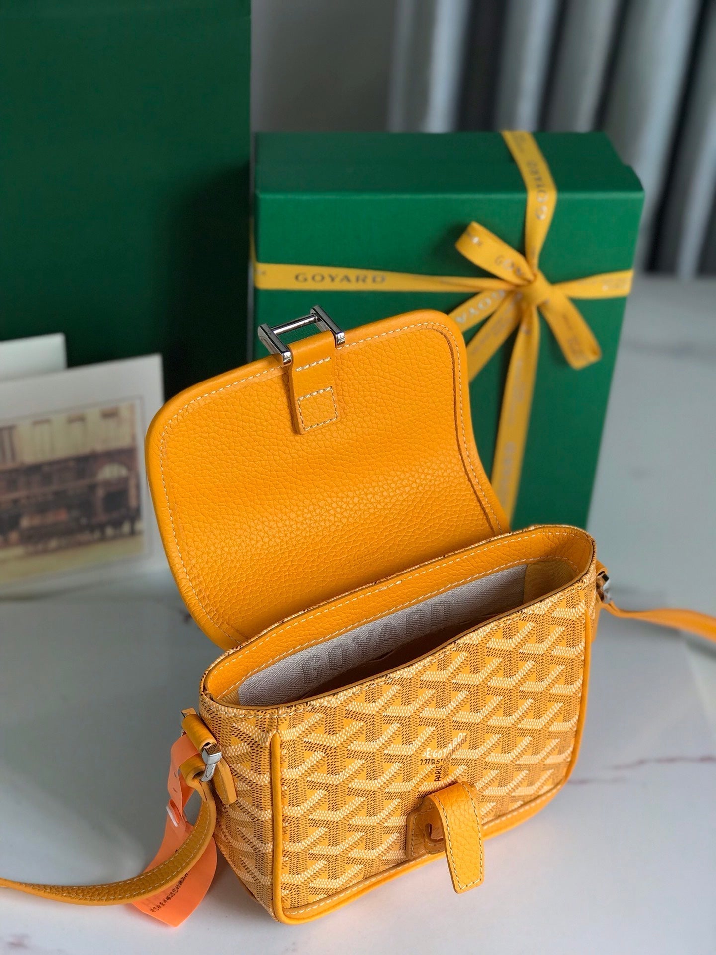 GOYARD GRAND BLEU 16 IN YELLOW GOYARDINE CANVAS AND LAMBSKIN