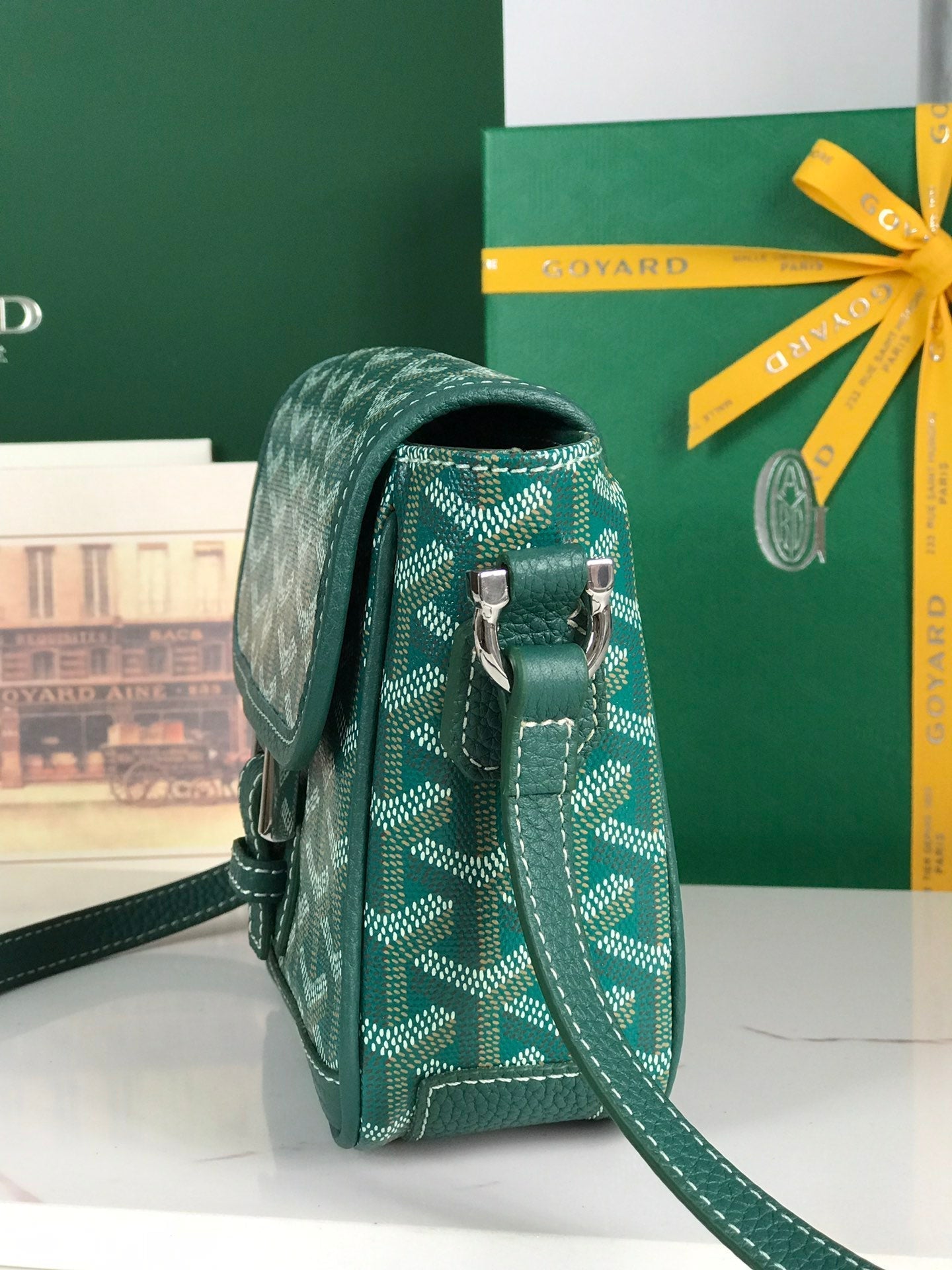 GOYARD GRAND BLEU 16 IN GREEN GOYARDINE CANVAS AND LAMBSKIN