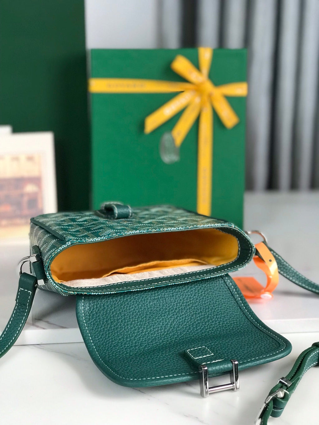 GOYARD GRAND BLEU 16 IN GREEN GOYARDINE CANVAS AND LAMBSKIN