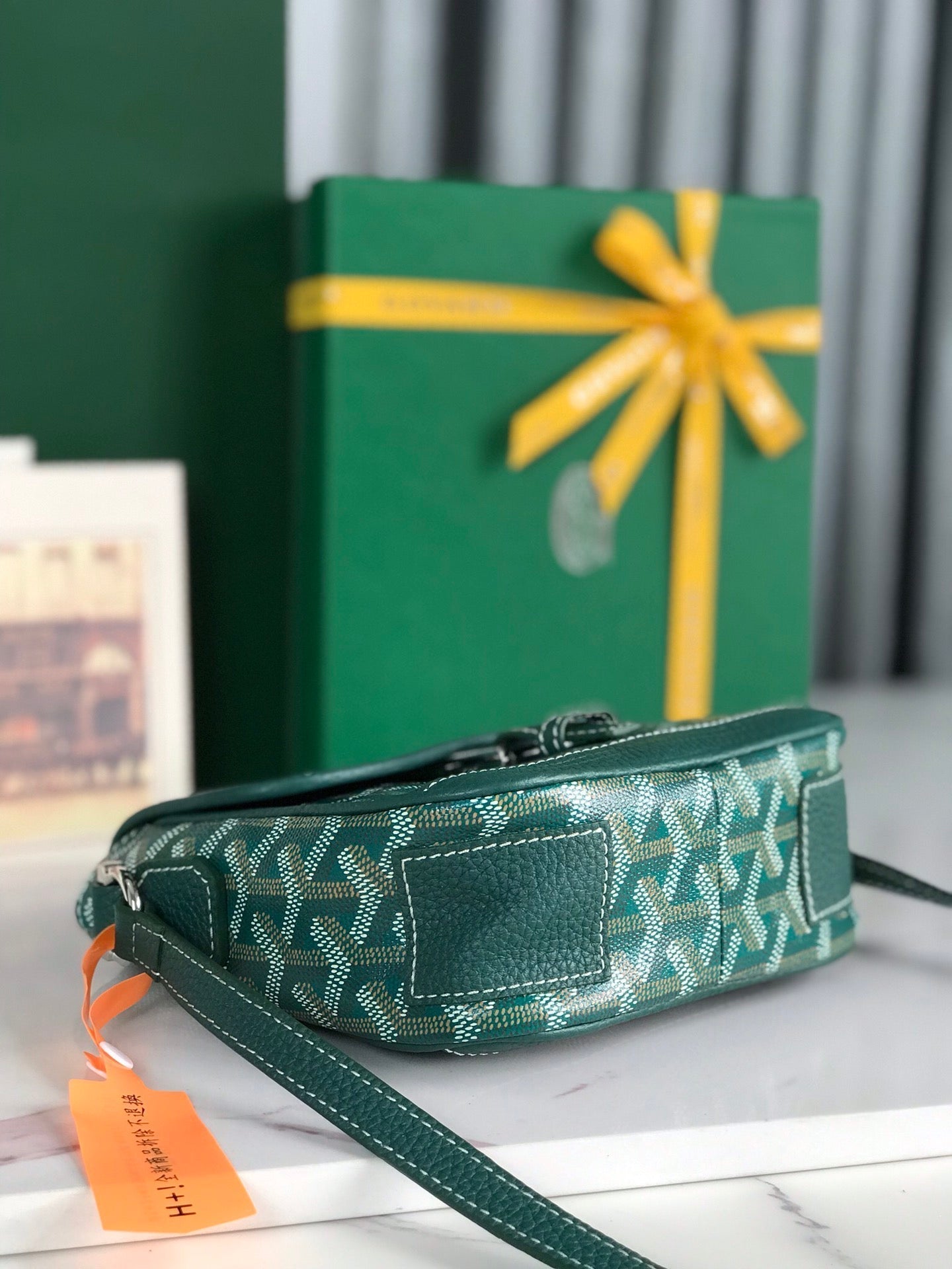 GOYARD GRAND BLEU 16 IN GREEN GOYARDINE CANVAS AND LAMBSKIN