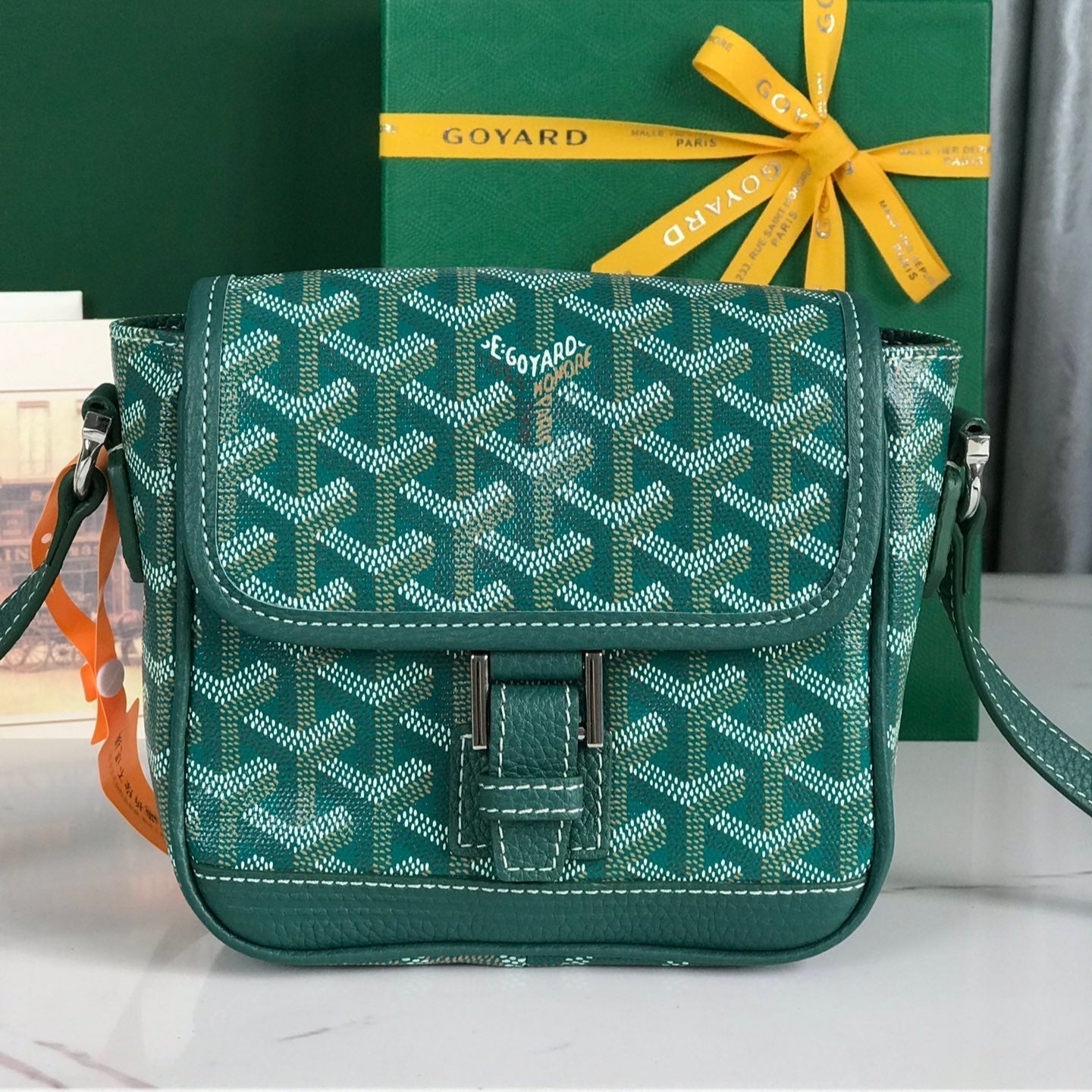GOYARD GRAND BLEU 16 IN GREEN GOYARDINE CANVAS AND LAMBSKIN