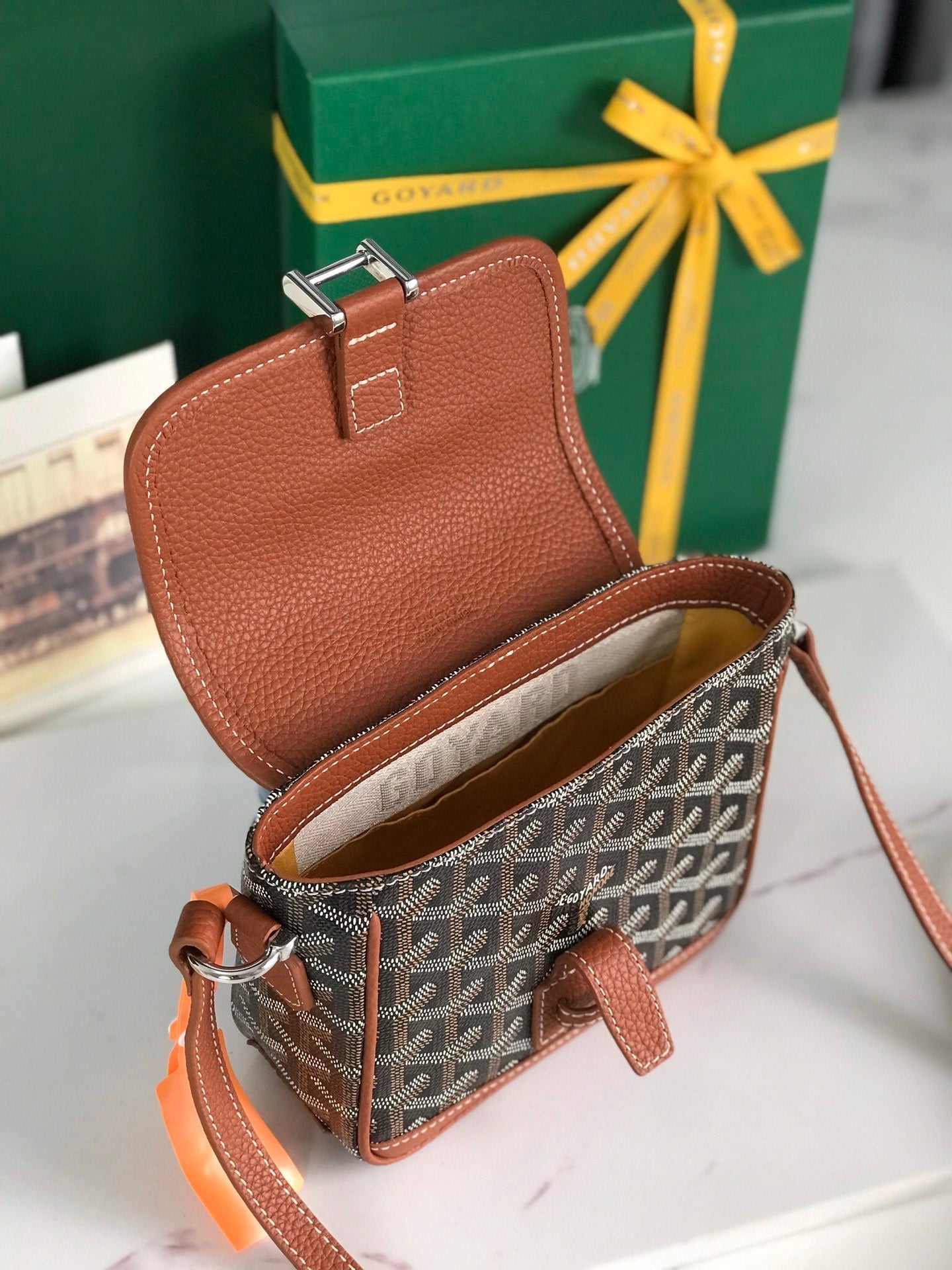 GOYARD GRAND BLEU 16 IN BLACK GOYARDINE CANVAS AND TAN LAMBSKIN