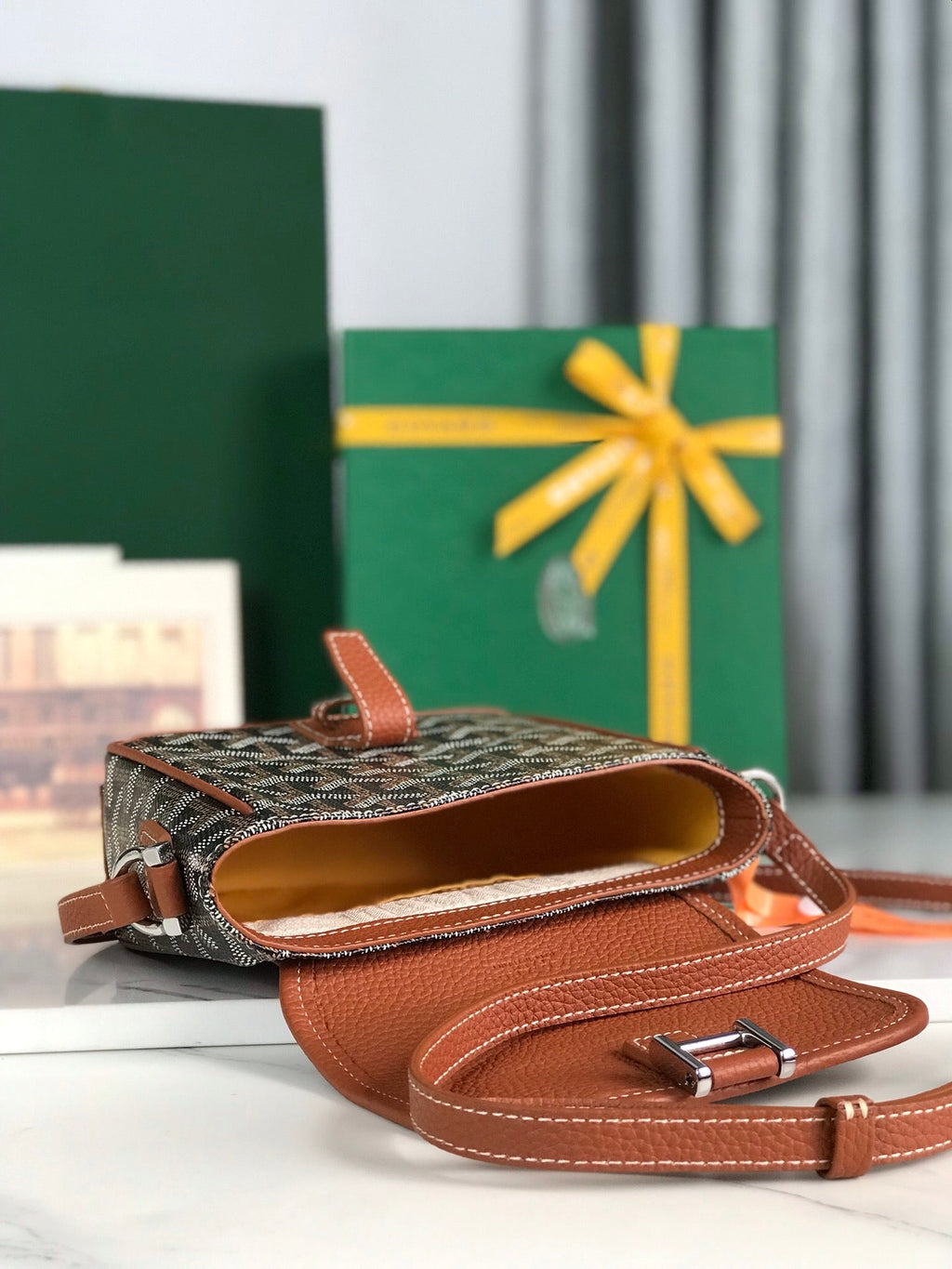 GOYARD GRAND BLEU 16 IN BLACK GOYARDINE CANVAS AND TAN LAMBSKIN