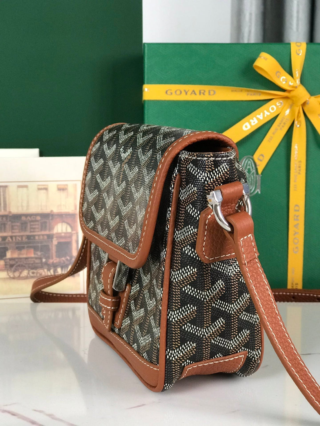 GOYARD GRAND BLEU 16 IN BLACK GOYARDINE CANVAS AND TAN LAMBSKIN