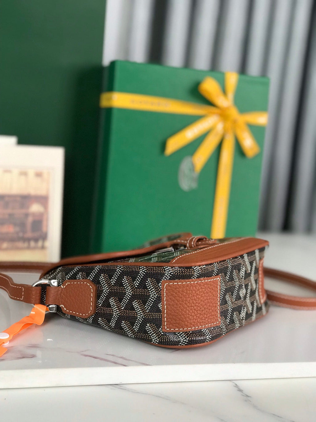 GOYARD GRAND BLEU 16 IN BLACK GOYARDINE CANVAS AND TAN LAMBSKIN