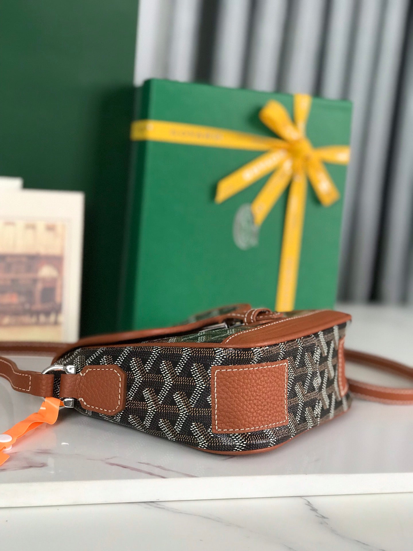 GOYARD GRAND BLEU 16 IN BLACK GOYARDINE CANVAS AND TAN LAMBSKIN