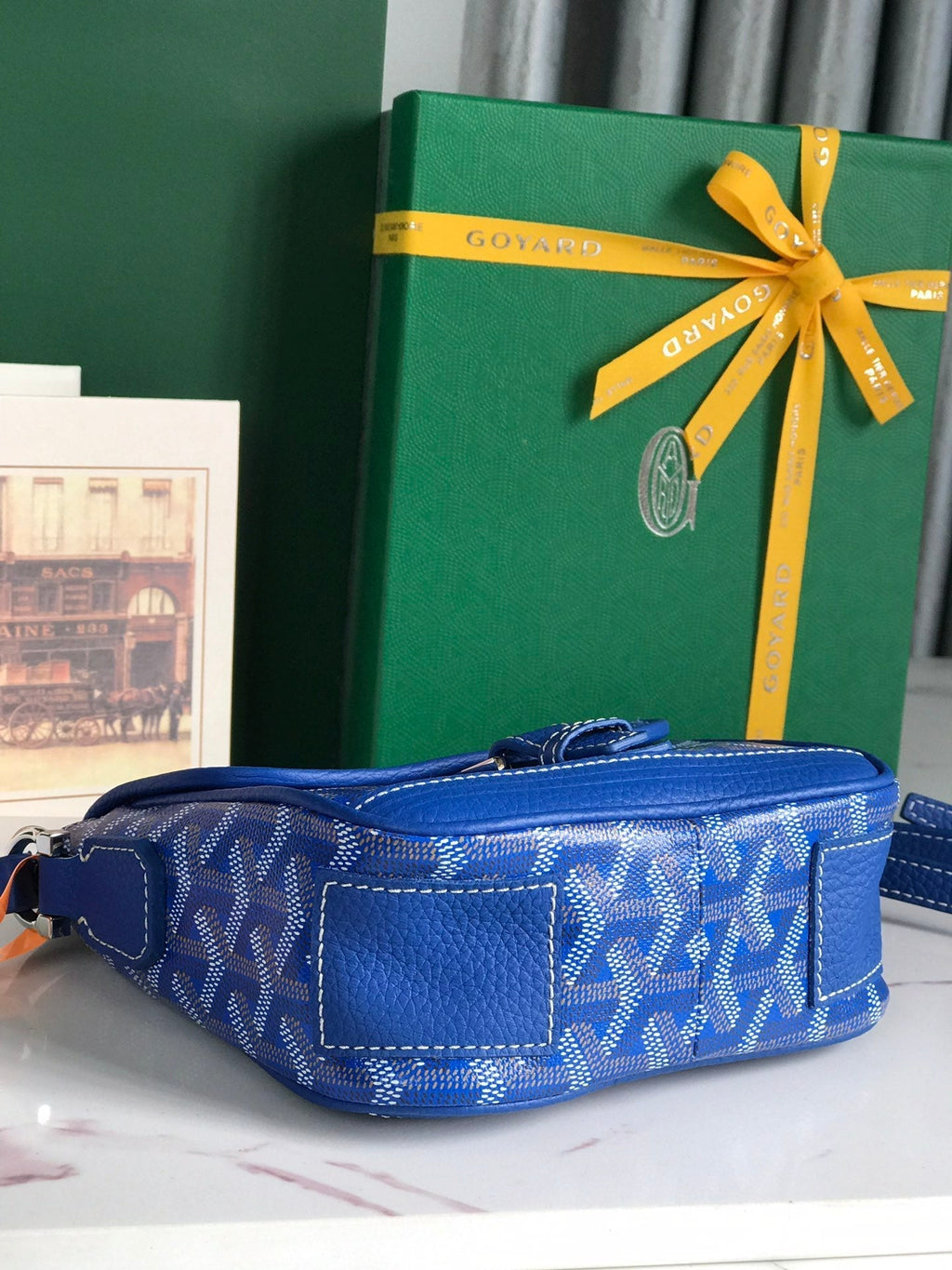 GOYARD GRAND BLEU 16 IN SAPPHIRE BLUE GOYARDINE CANVAS AND LAMBSKIN