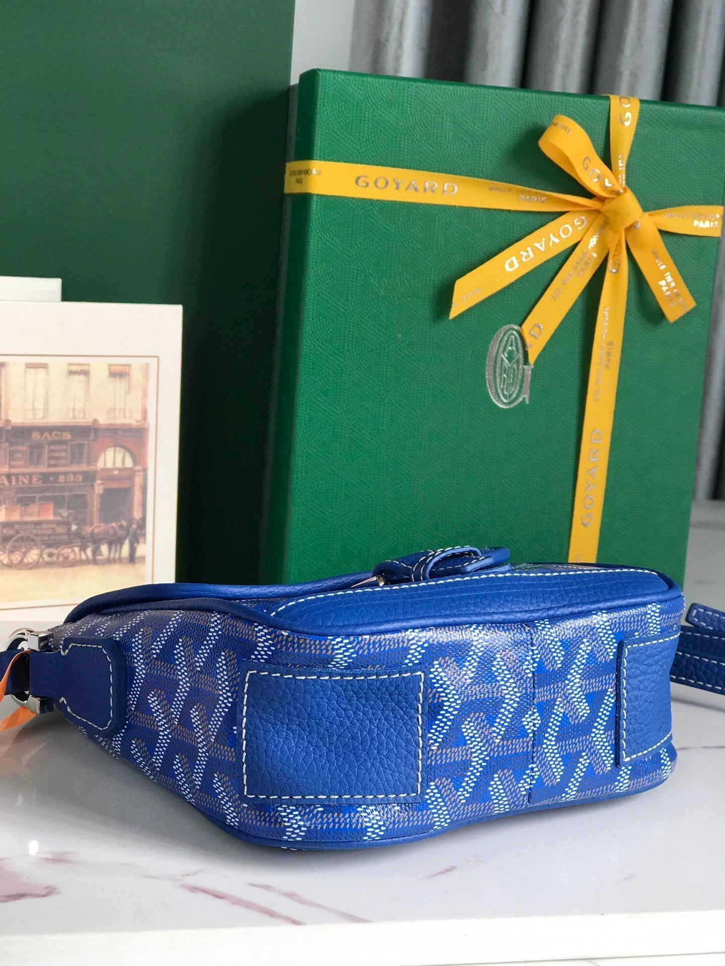 GOYARD GRAND BLEU 16 IN SAPPHIRE BLUE GOYARDINE CANVAS AND LAMBSKIN