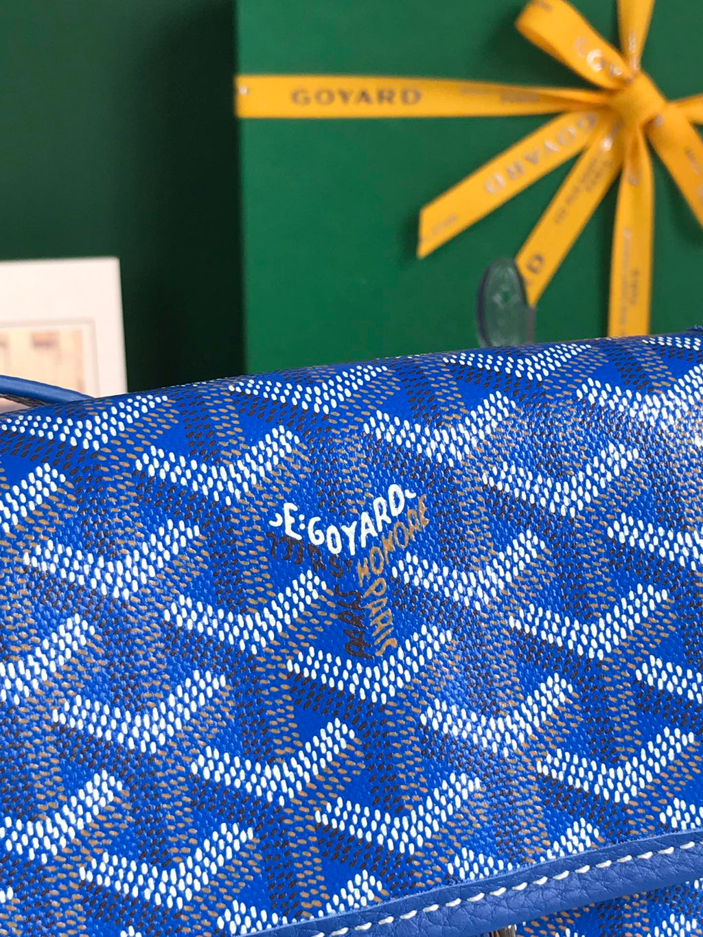 GOYARD GRAND BLEU 16 IN SAPPHIRE BLUE GOYARDINE CANVAS AND LAMBSKIN