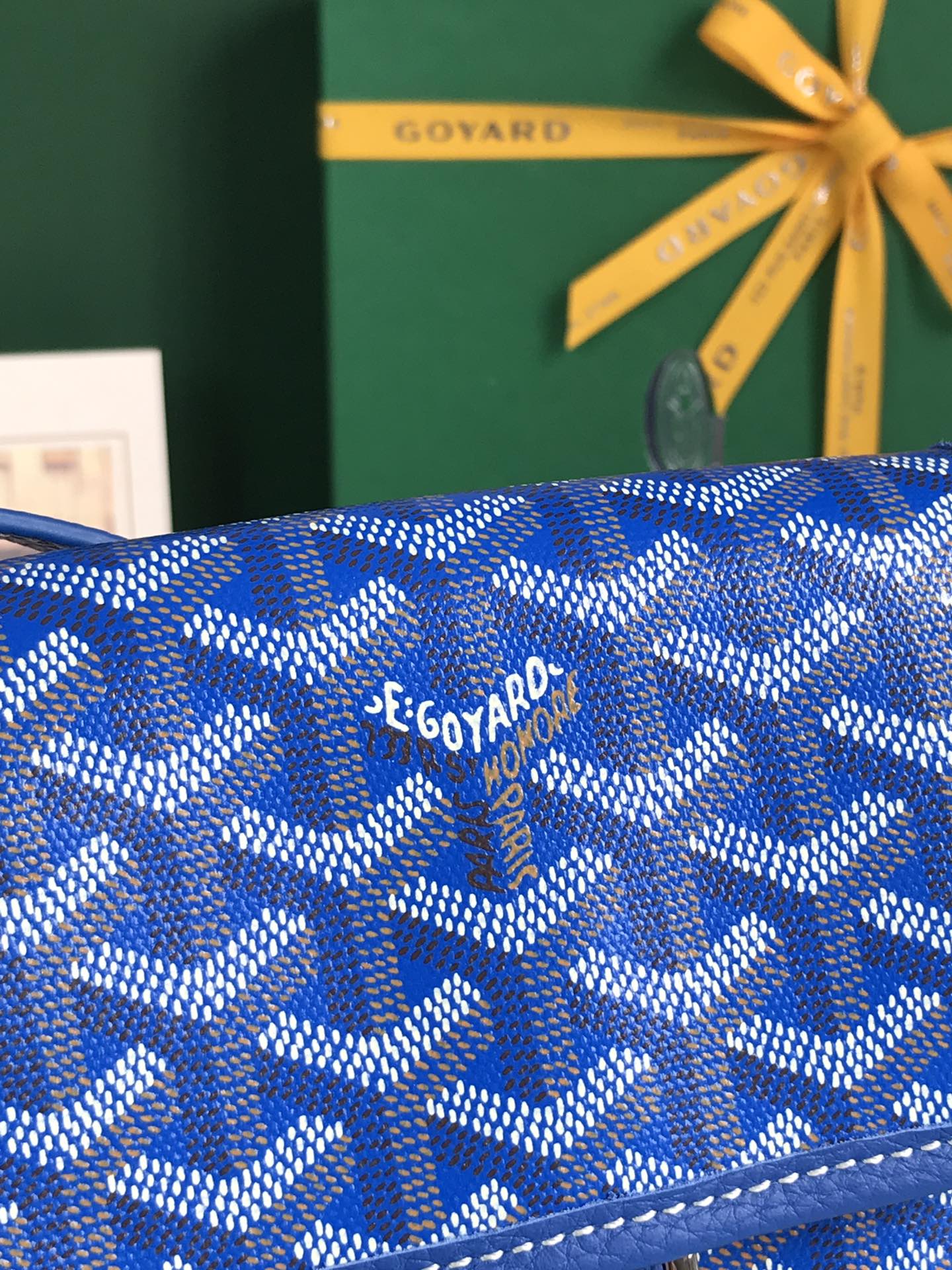 GOYARD GRAND BLEU 16 IN SAPPHIRE BLUE GOYARDINE CANVAS AND LAMBSKIN