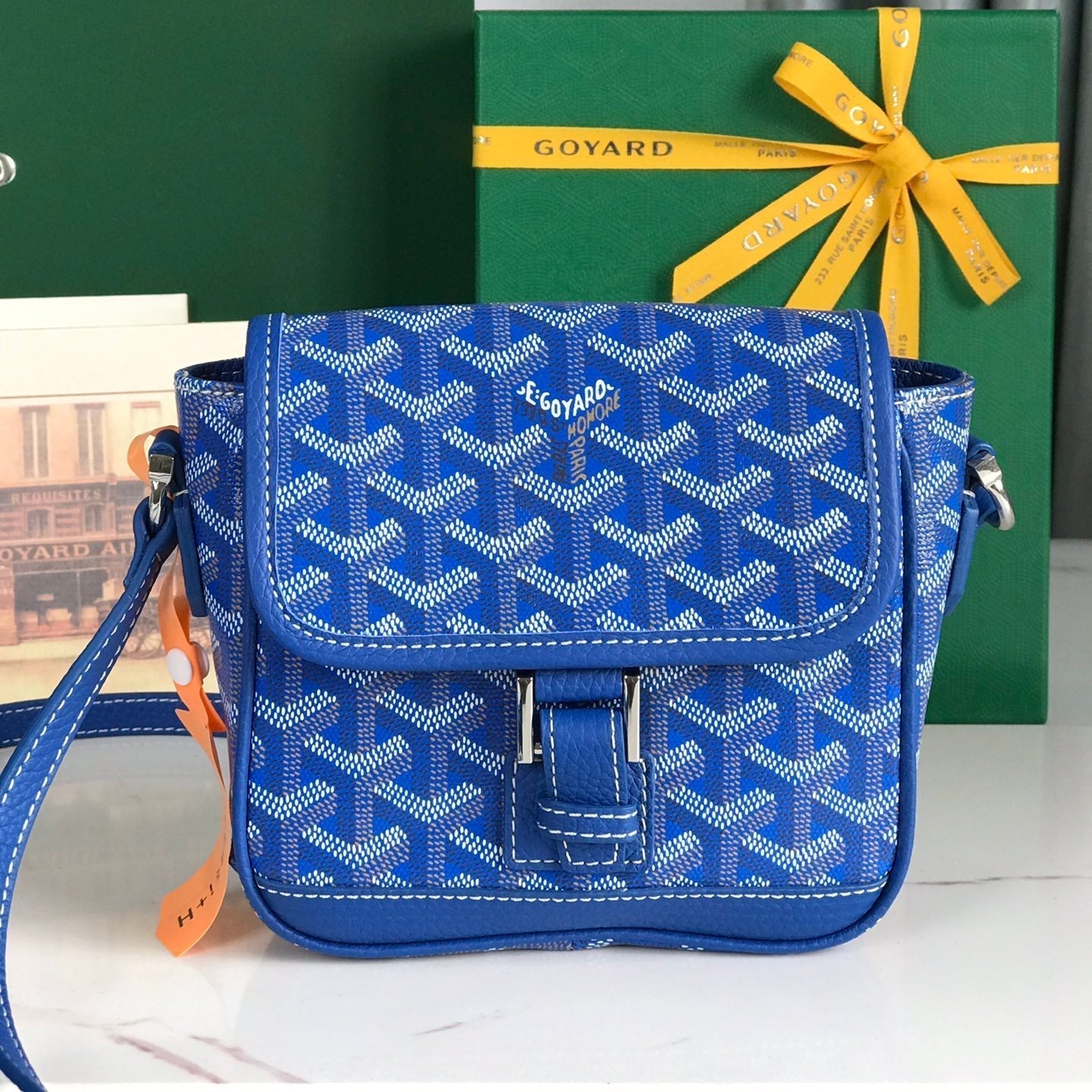GOYARD GRAND BLEU 16 IN SAPPHIRE BLUE GOYARDINE CANVAS AND LAMBSKIN