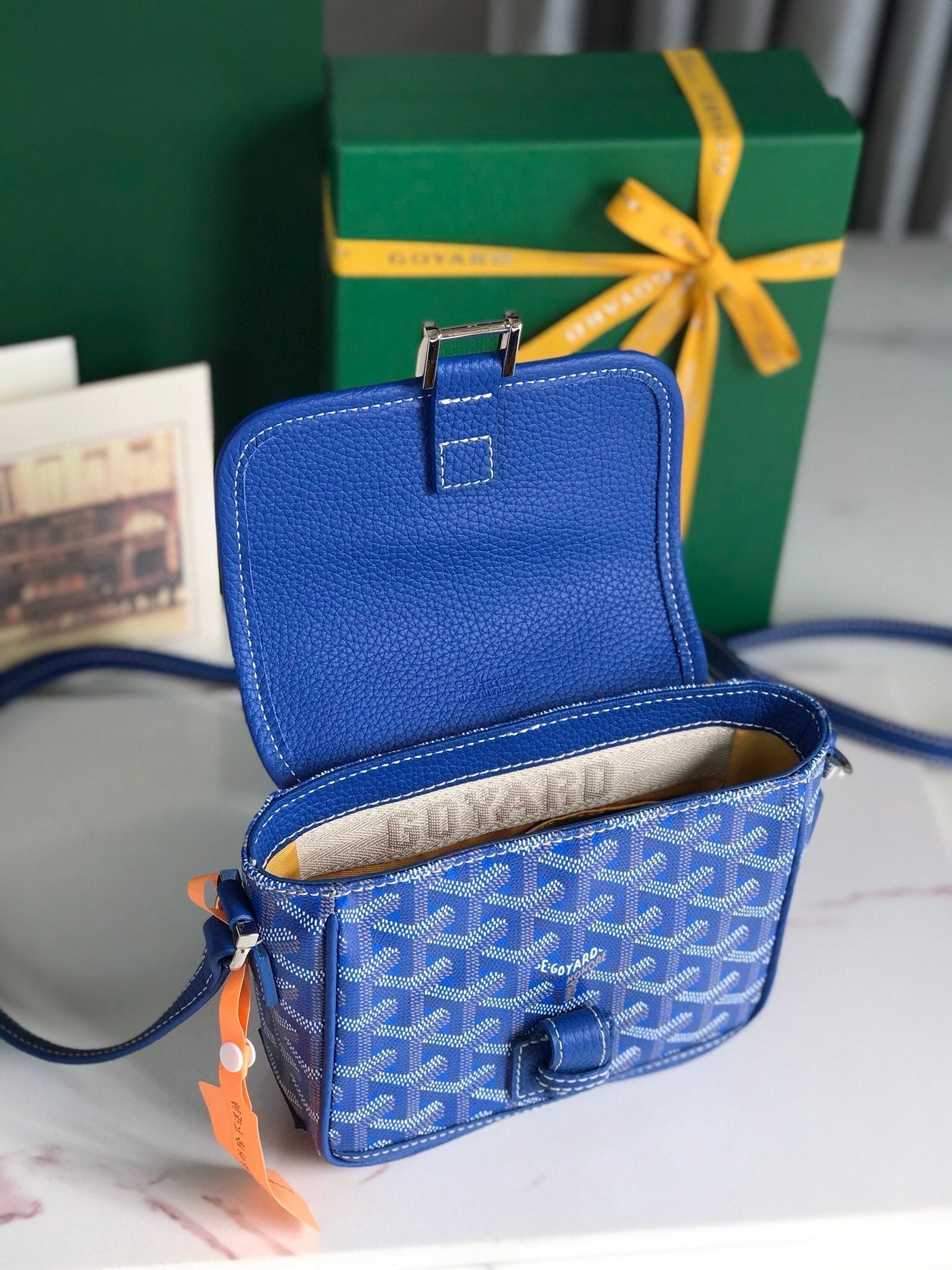 GOYARD GRAND BLEU 16 IN SAPPHIRE BLUE GOYARDINE CANVAS AND LAMBSKIN