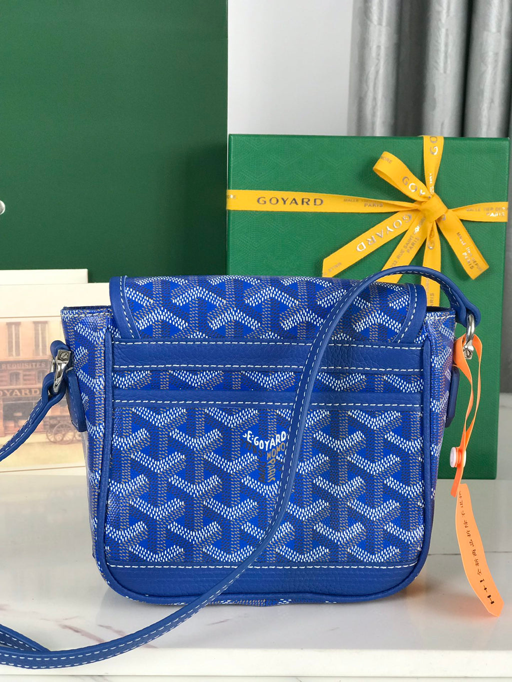 GOYARD GRAND BLEU 16 IN SAPPHIRE BLUE GOYARDINE CANVAS AND LAMBSKIN