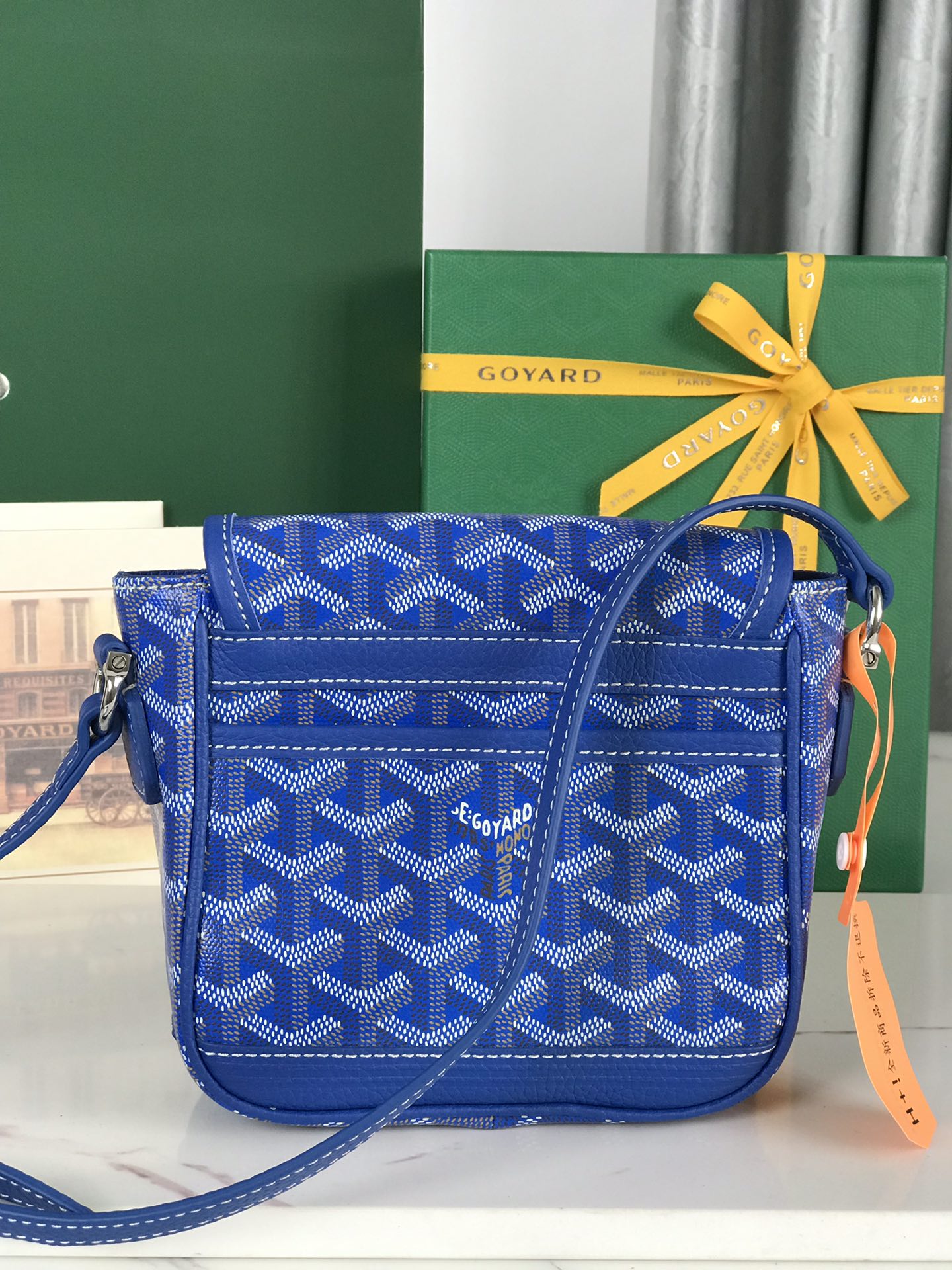 GOYARD GRAND BLEU 16 IN SAPPHIRE BLUE GOYARDINE CANVAS AND LAMBSKIN