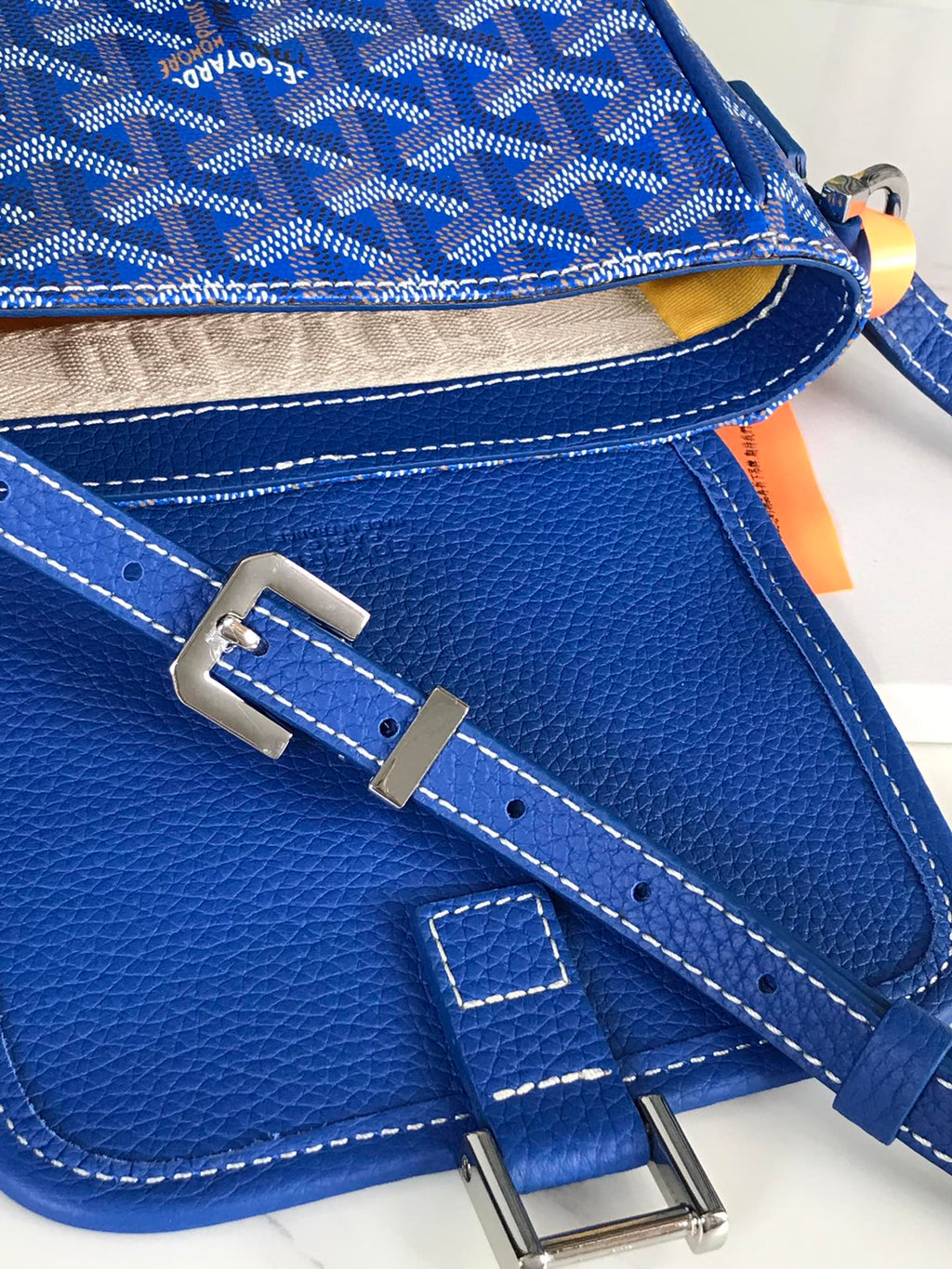 GOYARD GRAND BLEU 16 IN SAPPHIRE BLUE GOYARDINE CANVAS AND LAMBSKIN