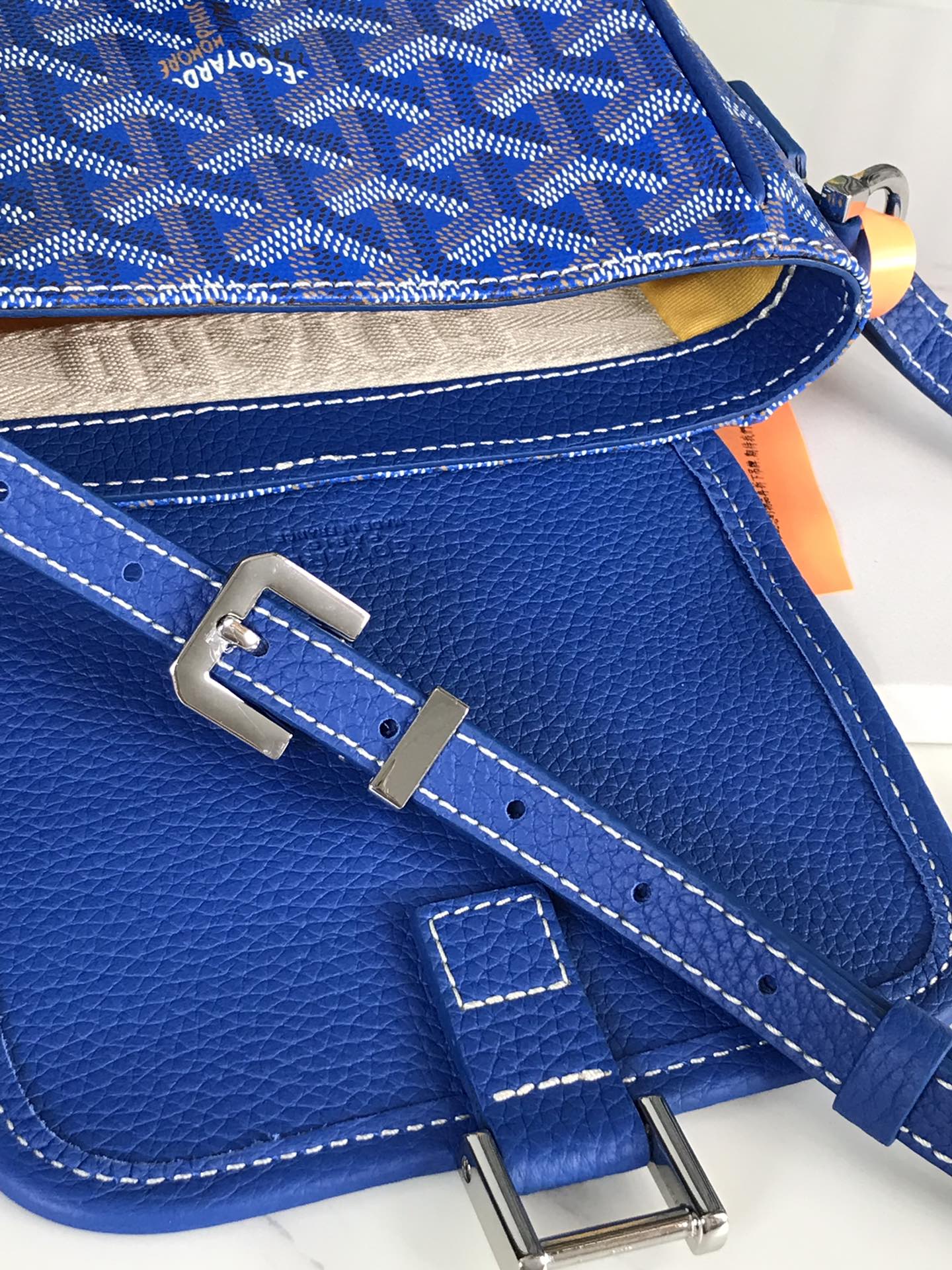 GOYARD GRAND BLEU 16 IN SAPPHIRE BLUE GOYARDINE CANVAS AND LAMBSKIN