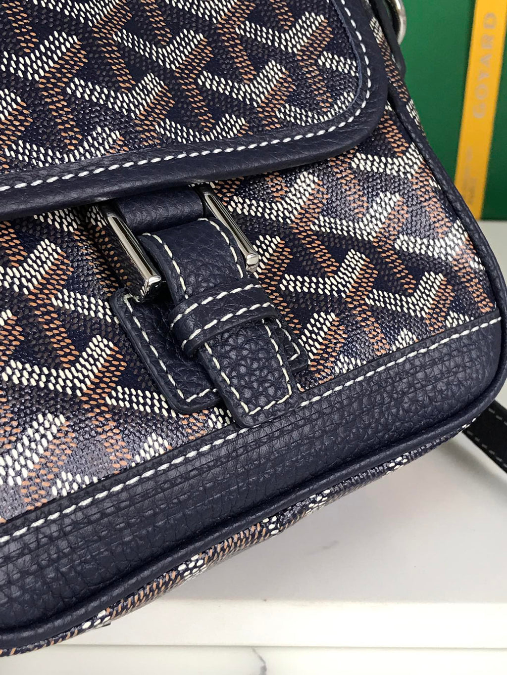 GOYARD GRAND BLEU 16 IN NAVY BLUE GOYARDINE CANVAS AND LAMBSKIN