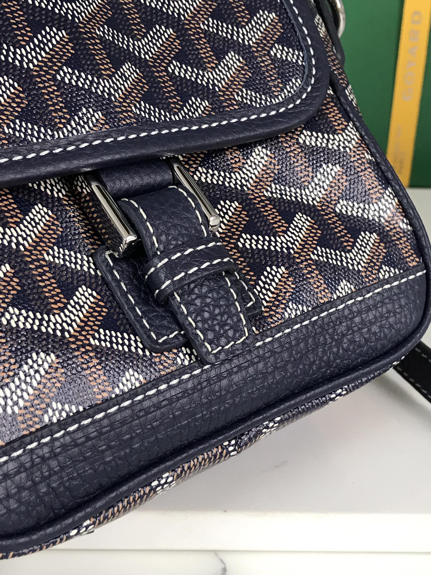 GOYARD GRAND BLEU 16 IN NAVY BLUE GOYARDINE CANVAS AND LAMBSKIN